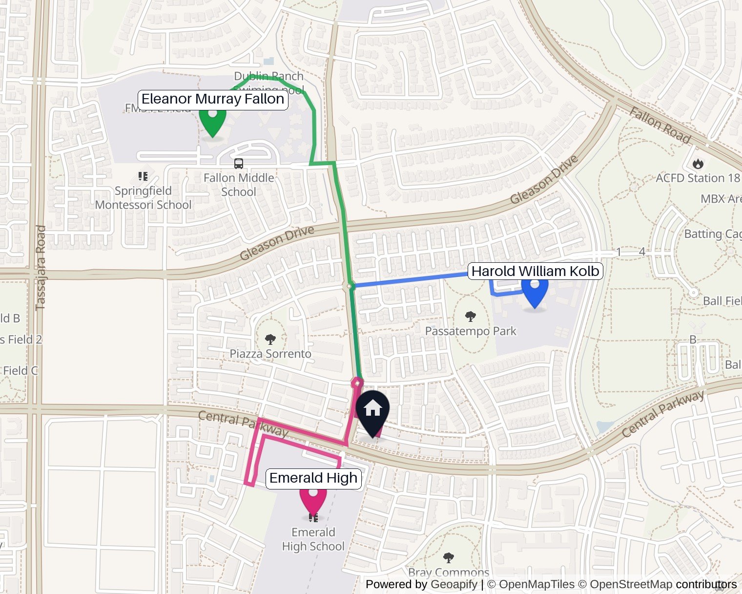 1021 Via Veneto, San Ramon, CA — assigned schools map